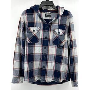 Express Men's Shacket Button Up Hooded Flannel Shirt Size L